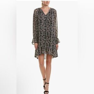 VELVET By Graham & Spencer Zurich Print Dress Long Sleeve Shift Black Size XS